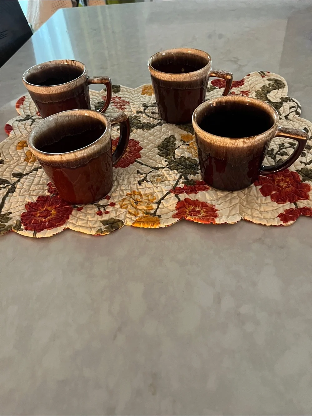 Vintage McCoy Brown Drip Glaze Mugs set of 4.  Cups tea coffee USA